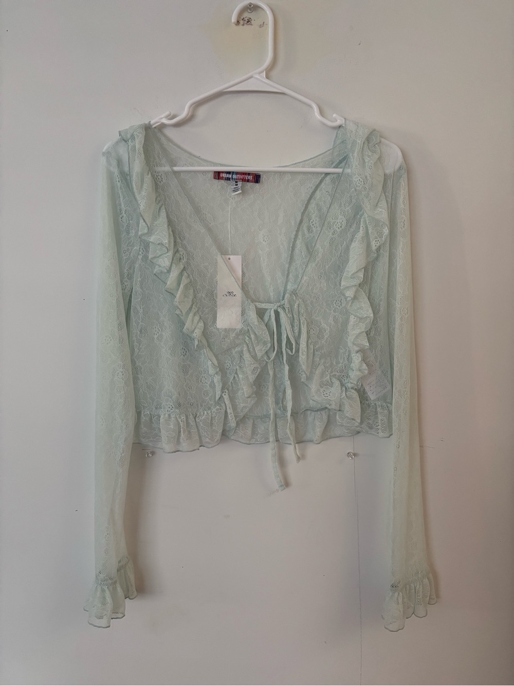 brand new! urban outfitters seafoam mint boho lace open tie front blouse top 🩵